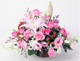 White Lilies & Pink Roses Basket | Flower Delivery Tokyo