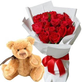 Tokyo Florist - 12 Red Roses with Teddy Bear