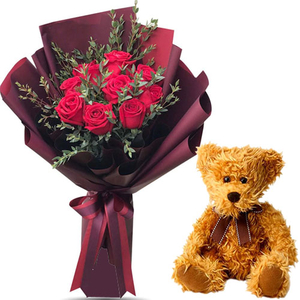 Tokyo Florist - 12 Red Roses & Small Teddy Bear