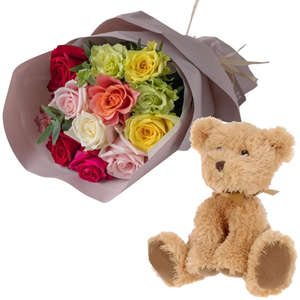 Flower Shop Tokyo | 12 Mixed Roses & Teddy Bear