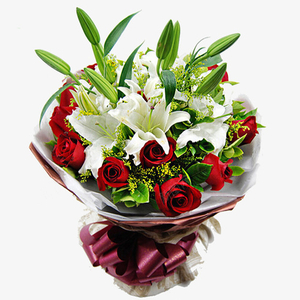 Tokyo Florist Delivery – Red Roses & White Lilies Bouquet