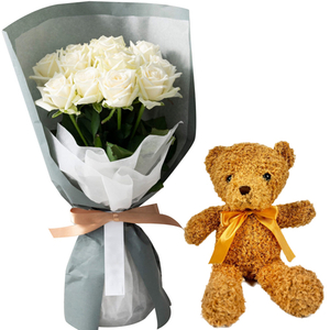 Tokyo Florist - 12 White Roses & Teddy Bear