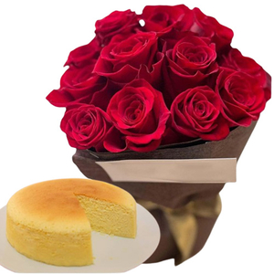 Gift Delivery Tokyo | 12 Red Roses Bouquet Cheese Cake