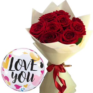 Florist in Tokyo Japan - Red Bouquet & Mini Balloon