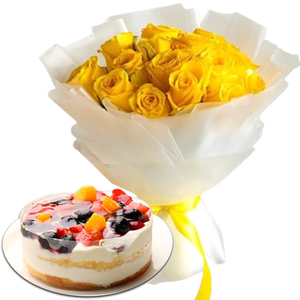 Florist in Tokyo Japan – 12 Yellow Roses & Berries Cake