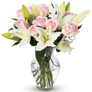 Send Flowers To Tokyo – White Lilies Pink Roses Vase