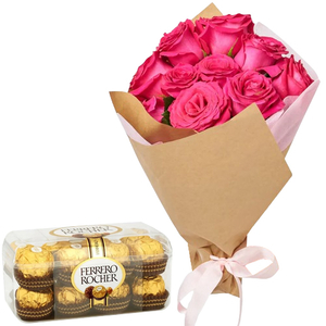 Flower Shop Tokyo - 12 Pink Roses & Ferrero Rocher